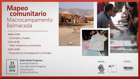 Mapeo comunitario y taller de resiliencia comunitaria frente a desastres en macrocampamento Balmaceda en Antofagasta