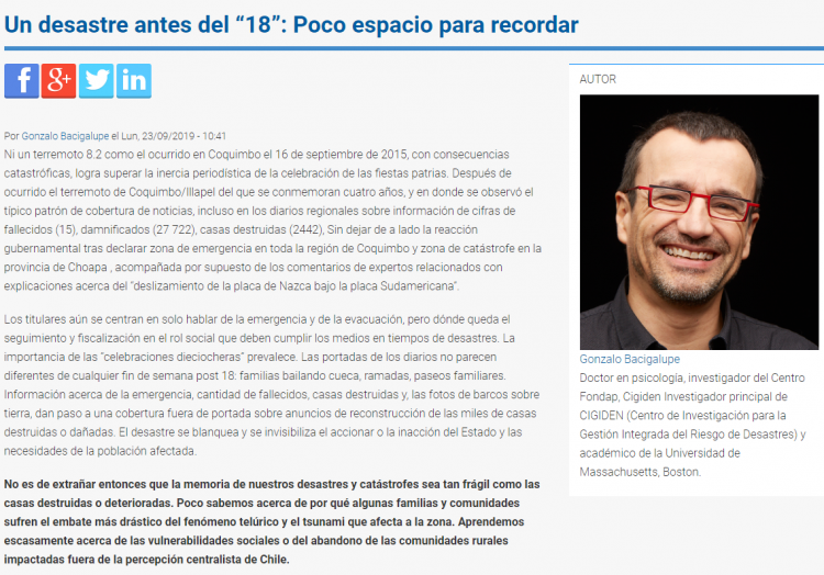 Columna diario El Día de La Serena: Un desastre antes del “18”: Poco espacio para recordar