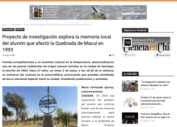 Ciencia en Chile: Proyecto de investigación explora la memoria local del aluvión que afectó la Quebrada de Macul en 1993