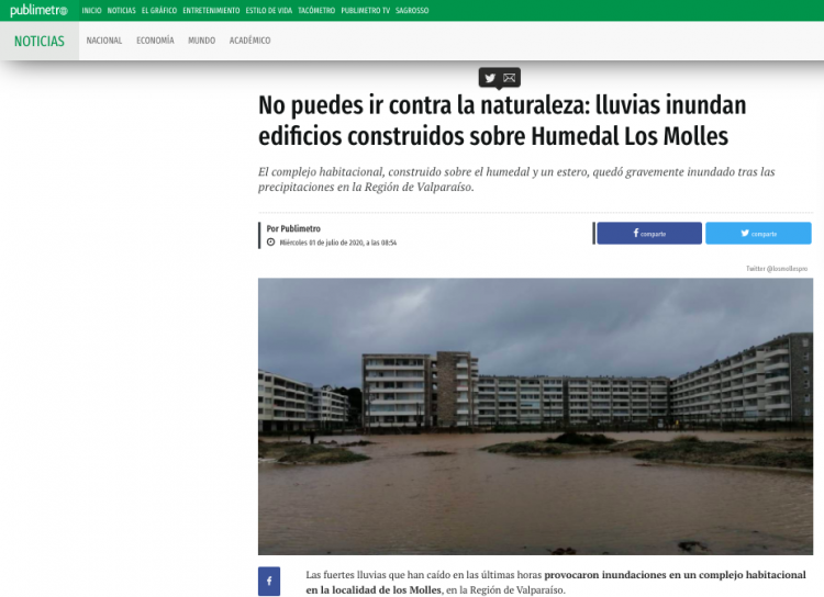 Publimetro: No puedes ir contra la naturaleza: lluvias inundan edificios construidos sobre Humedal Los Molles