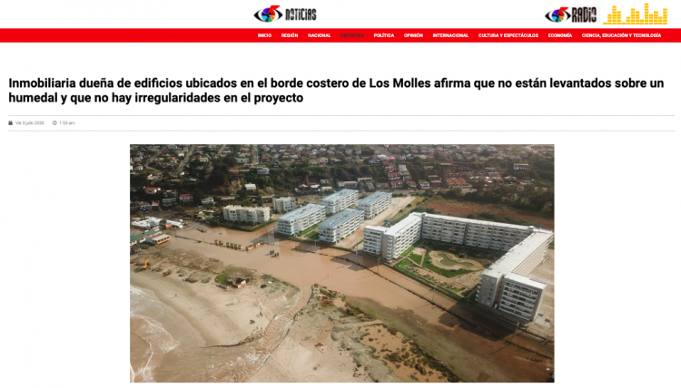 g5noticias.cl:Inmobiliaria dueña de edificios ubicados en el borde costero de Los Molles afirma que no están levantados sobre un humedal y que no hay irregularidades en el proyecto