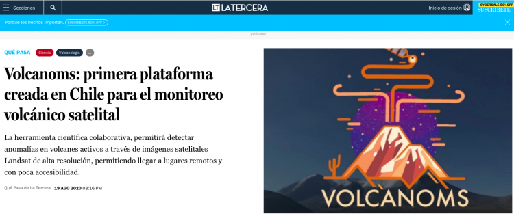 La Tercera.com: Volcanoms: primera plataforma creada en Chile para el monitoreo volcánico satelital
