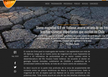 Futuro.cl: Sismo magnitud 6.9 en Vallenar ocurre en una de las tres brechas sísmicas importantes que existen en Chile