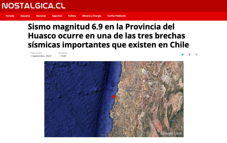 Nostálgica.cl: Sismo magnitud 6.9 en la Provincia del Huasco ocurre en una de las tres brechas sísmicas importantes que existen en Chile
