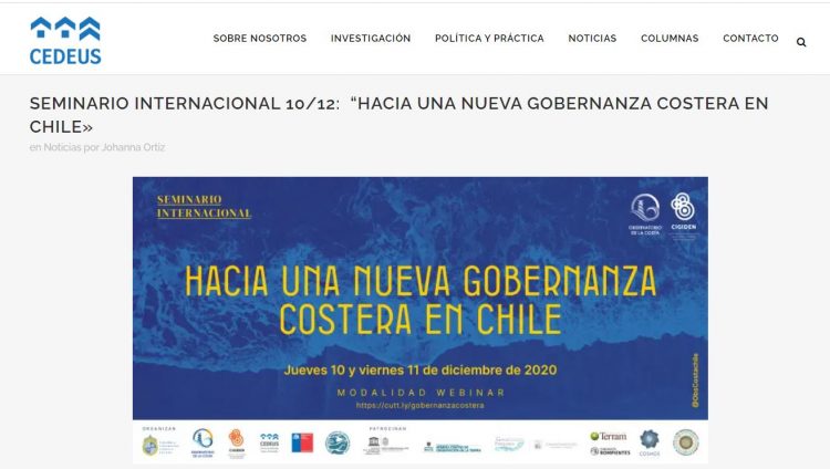 CEDEUS.cl: Seminario Internacional 10/12: “Hacia una nueva gobernanza costera en Chile»