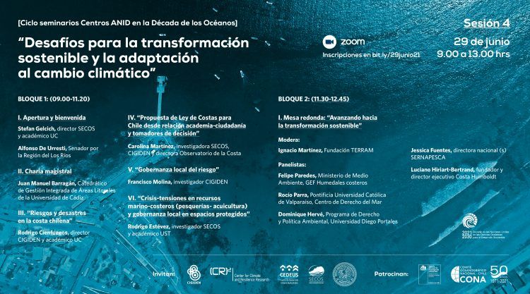 Sesión 4 ciclo de seminarios centros ANID + SHOA: “Desafíos para la transformación sostenible y la adaptación al cambio climático”.