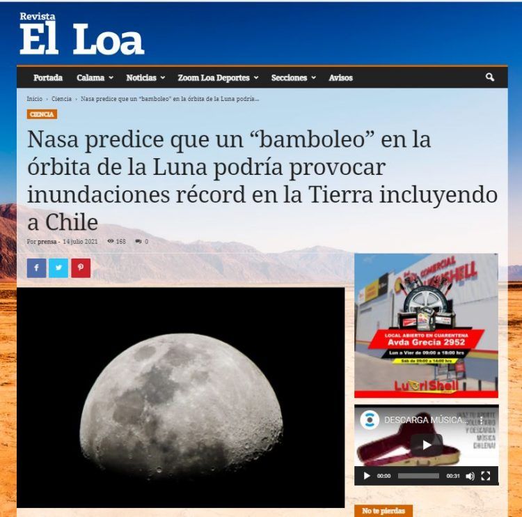 Revista El Loa.cl: Nasa predice que un “bamboleo” en la órbita de la Luna podría provocar inundaciones récord en la Tierra incluyendo a Chile.