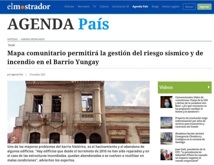 El Mostrador: Mapa comunitario permitirá la gestión del riesgo sísmico y de incendio en el Barrio Yungay.