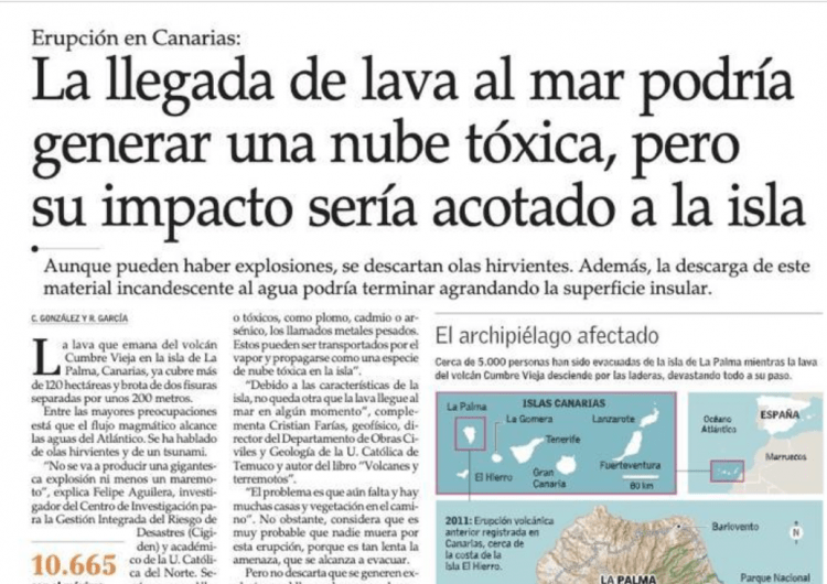 El Mercurio: La llegada de lava al mar podría generar una nube tóxica, pero su impacto sería acotado a la isla