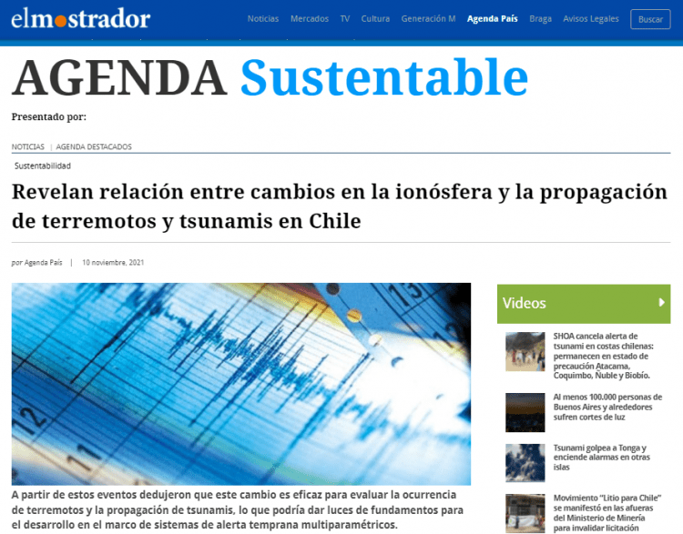 ElMostrador.cl: Revelan relación entre cambios en la ionósfera y la propagación de terremotos y tsunamis en Chile