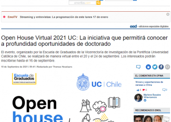 Emol.com: Open House Virtual 2021 UC: La iniciativa que permitirá conocer a profundidad oportunidades de doctorado