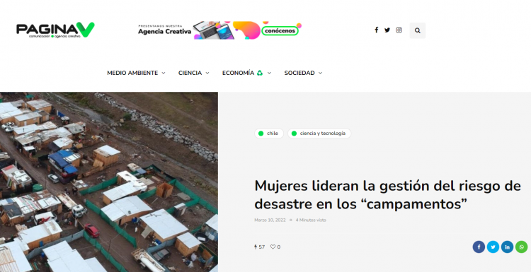 Página V – Mujeres lideran la gestión del riesgo de desastre en los “campamentos”
