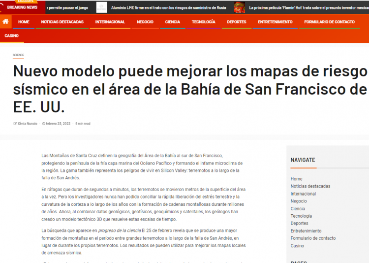 El Demócrata.cl: Nuevo modelo puede mejorar los mapas de riesgo sísmico en el área de la Bahía de San Francisco de EE. UU.