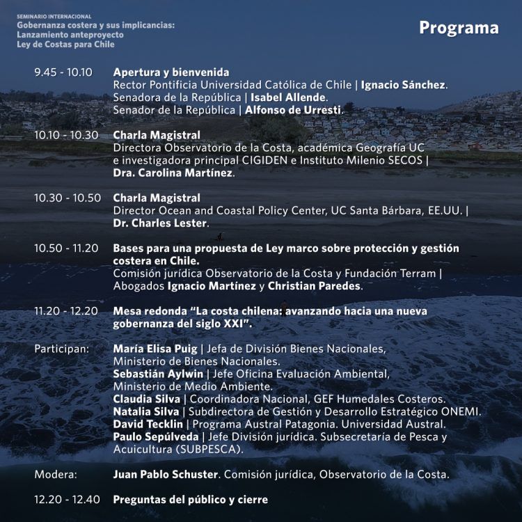 Seminario Internacional “Gobernanza costera y sus implicancias: Lanzamiento anteproyecto Ley de Costas para Chile”