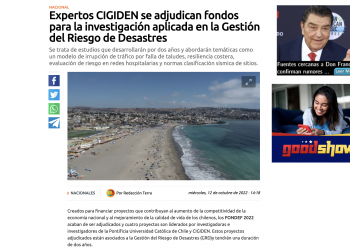 Terra.cl: ‘Expertos CIGIDEN se adjudican fondos para la investigación aplicada en la Gestión del Riesgo de Desastres’