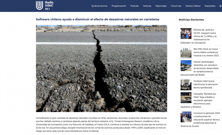 Radio UdeC.cl: ‘Software chileno ayuda a disminuir el efecto de desastres naturales en carreteras’