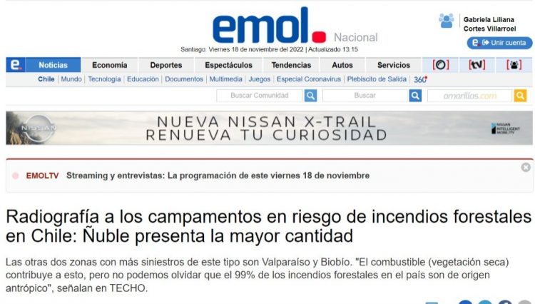 Emol.cl | Radiografía a los campamentos en riesgo de incendios forestales en Chile: Ñuble presenta la mayor cantidad