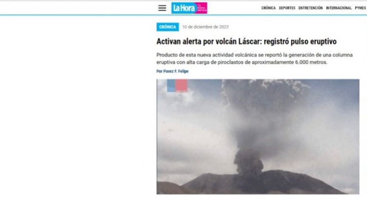 Lahora.cl | Activan alerta por volcán Láscar: registró pulso eruptivo