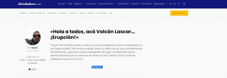El Ciudadano | «Hola a todos, acá Volcán Lascar… ¡Erupción!»