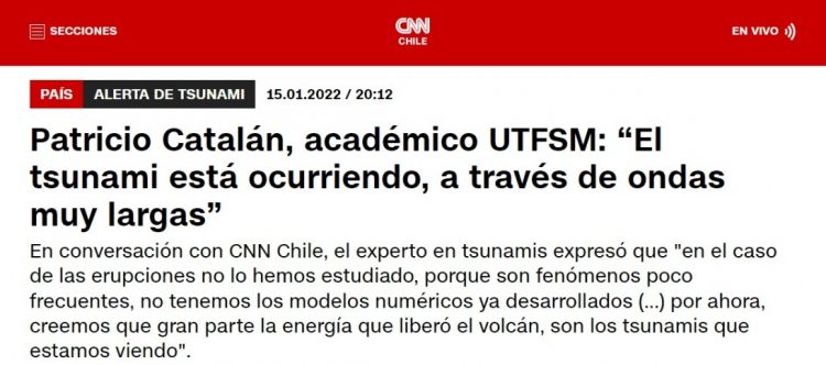 CNN Chile | Patricio Catalán, académico UTFSM: “El tsunami está ocurriendo, a través de ondas muy largas”