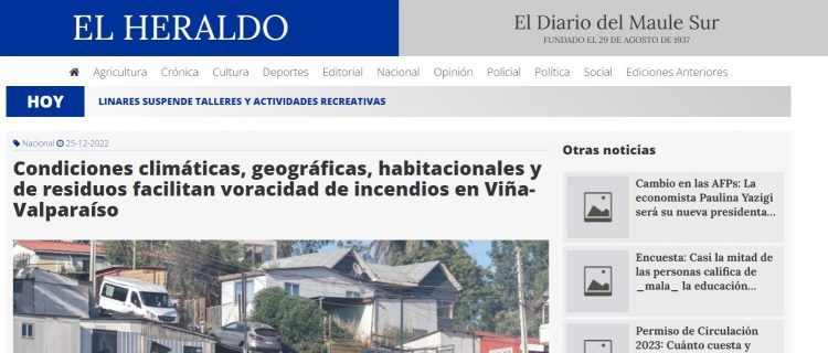 El Heraldo | Condiciones climáticas, geográficas, habitacionales y de residuos facilitan voracidad de incendios en Viña-Valparaíso
