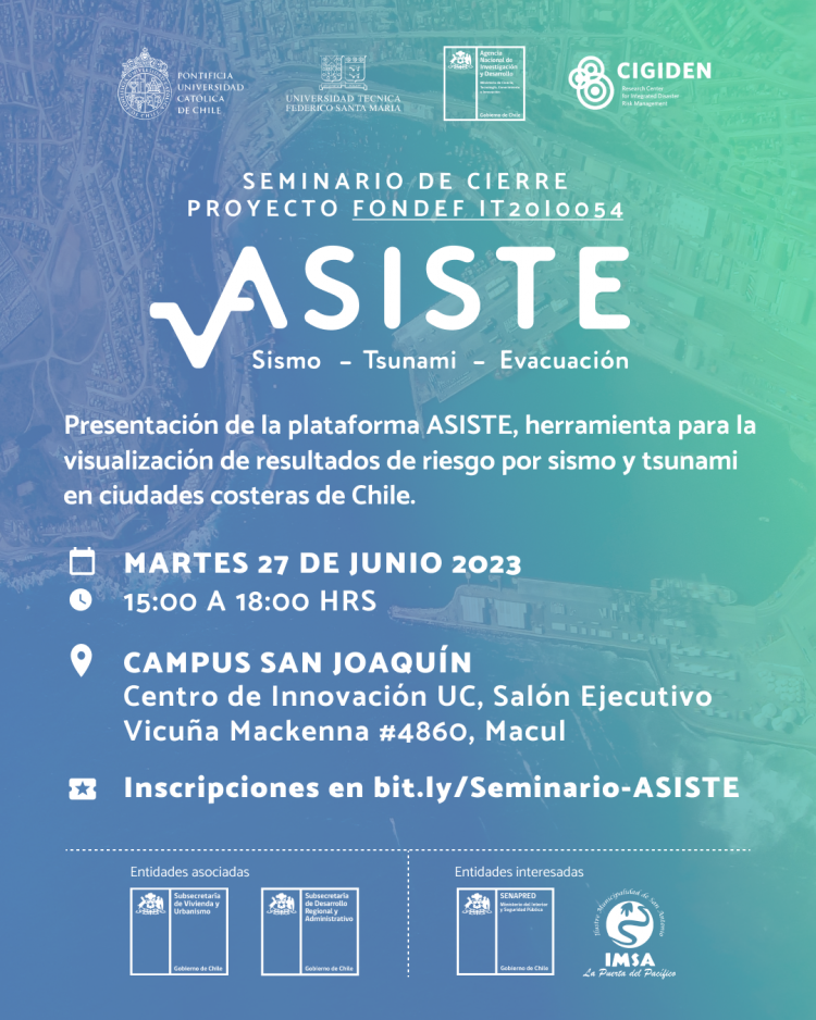 Cierre del proyecto FONDEF ASISTE: Análisis Sismo-Tsunami-Evacuación. Fondef IT20I0054