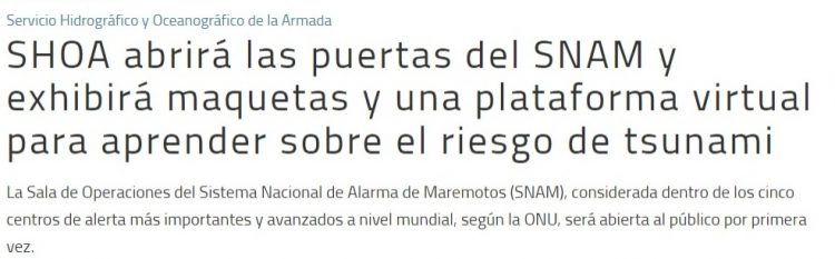 Directemar | SHOA abrirá las puertas del SNAM y exhibirá maquetas y una plataforma virtual para aprender sobre el riesgo de tsunami