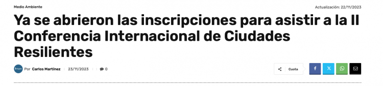 Infogate | Ya se abrieron las inscripciones para asistir a la II Conferencia Internacional de Ciudades Resilientes