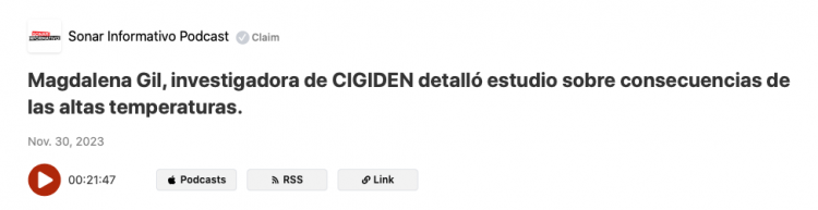 Listen Notes | Magdalena Gil, investigadora de CIGIDEN detalló estudio sobre consecuencias de las altas temperaturas.