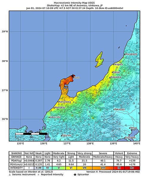 Terremoto 7,6 en Japón se ubica en falla geológica de 200 Km de largo en la Península de Noto