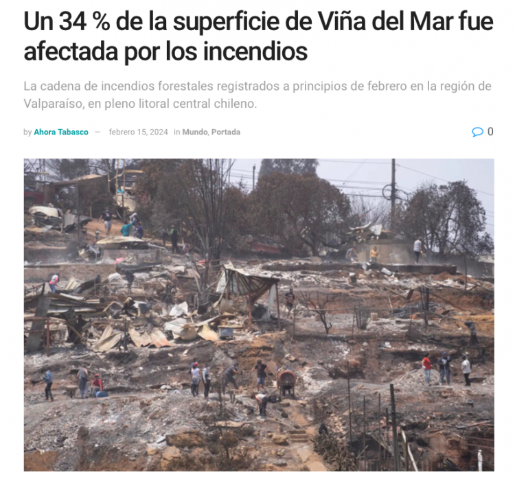 Ahora Tabasco | Un 34 % de la superficie de Viña del Mar fue afectada por los incendios