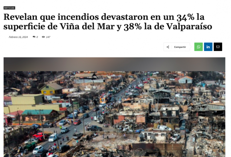 CPI | Revelan que incendios devastaron en un 34% la superficie de Viña del Mar y 38% la de Valparaíso