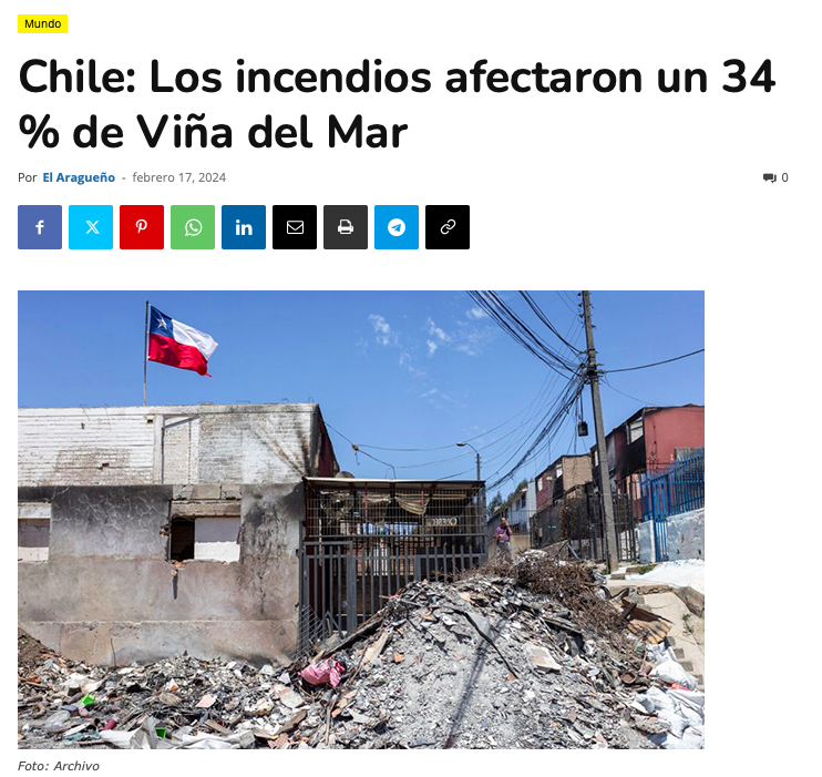 El Aragueño | Chile: Los incendios afectaron un 34 % de Viña del Mar