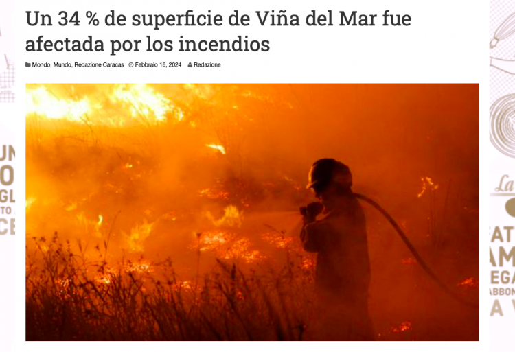 La Voce d’Italia | Un 34 % de superficie de Viña del Mar fue afectada por los incendios