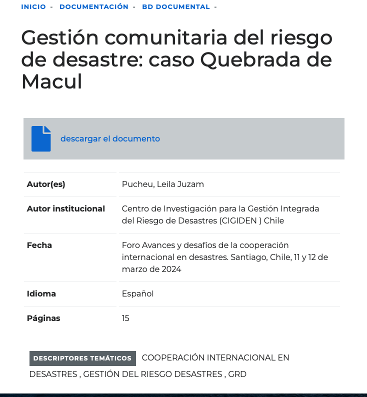 SELA | Gestión comunitaria del riesgo de desastre: caso Quebrada de Macul