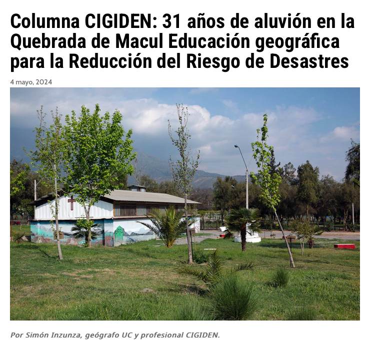 AdPrensa | Columna CIGIDEN: 31 años de aluvión en la Quebrada de Macul Educación geográfica para la Reducción del Riesgo de Desastres