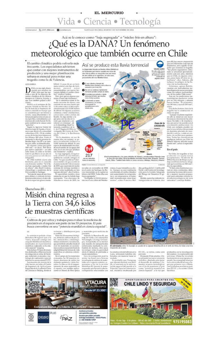 El Mercurio (Vida, Ciencia y Tecnología) | ¿Qué es la DANA? Un fenómeno meteorológico que también ocurre en Chile