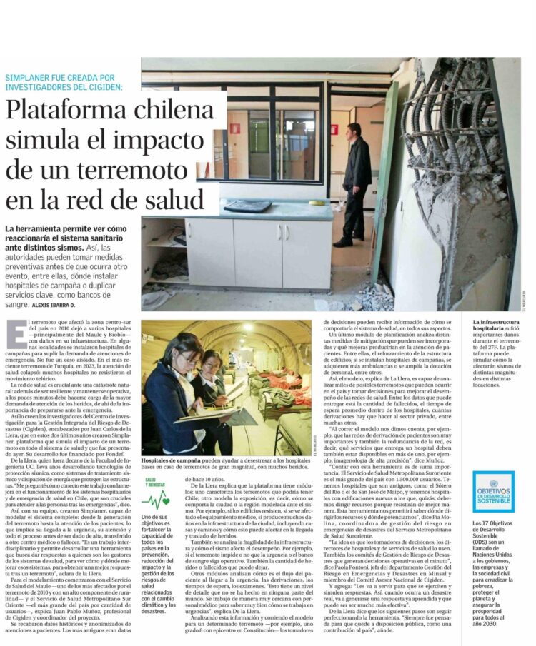 El Mercurio | Plataforma chilena simula el impacto de un terremoto en la red de salud