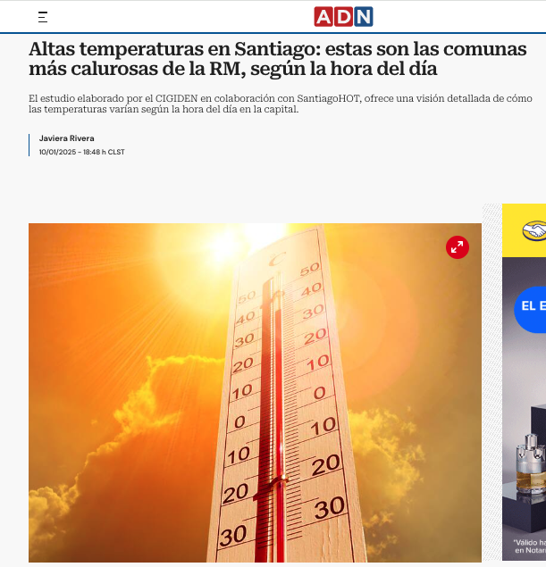 ADN | Altas temperaturas en Santiago: estas son las comunas más calurosas de la RM, según la hora del día