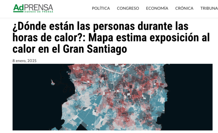 AdPrensa | ¿Dónde están las personas durante las horas de calor?: Mapa estima exposición al calor en el Gran Santiago