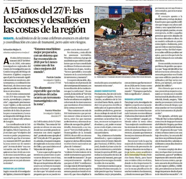 El Mercurio de Valparaíso | A 15 años del 27F: las lecciones y desafíos en las costas de la región