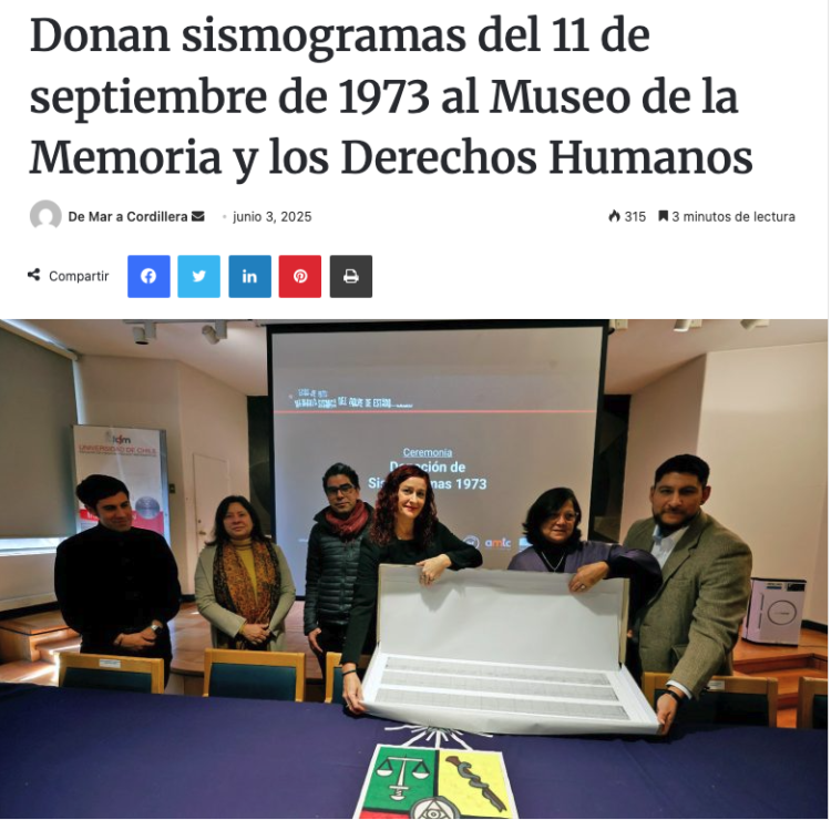 De Cordillera a Mar | Donan sismogramas del 11 de septiembre de 1973 al Museo de la Memoria y los Derechos Humanos